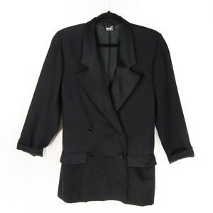 Vintage 80s Mondi Classic Satin Detail Black Button Up Blazer Jacket